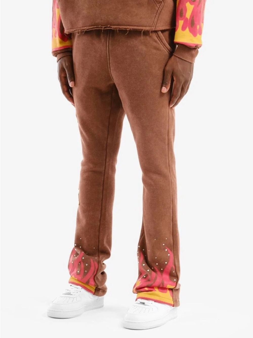 Brown Men's Flame Hem Sweatpants